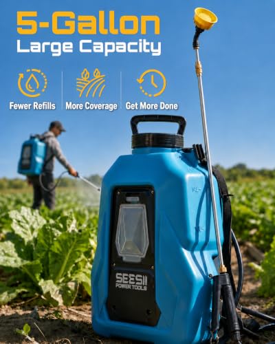 SEESII 5 Gal Leak-Proof Backpack Sprayer Battery Powered with 2 Batteries