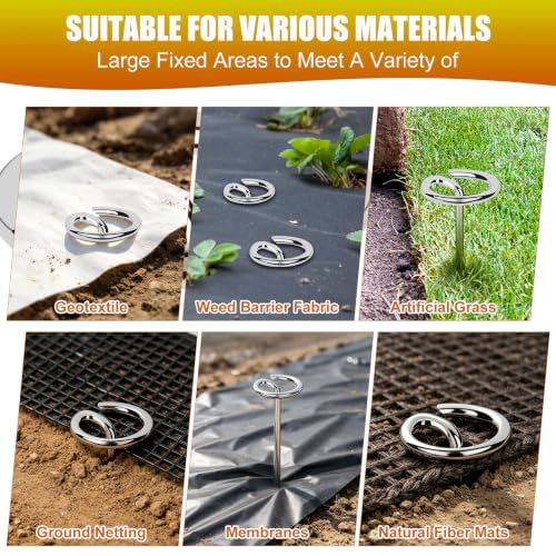 Landscape Fabric Staples,12INCH 120PCS Circle Top Garden Nails with Rubber Hammer,Hook and Gloves,G-Shaped Galvanized 4.0mm Weed Barrier Fabric Yard Pins,Anti-Rust Lawn Pegs for Sod,Turf,Geotextile