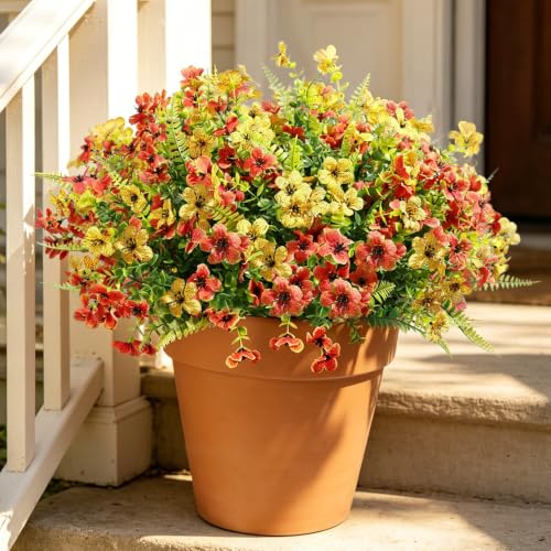 Fall Artificial Flowers 36Pk Orange Yellow for Planters - color: Orange ＆yellow(green Leaves), size: 36 pcs