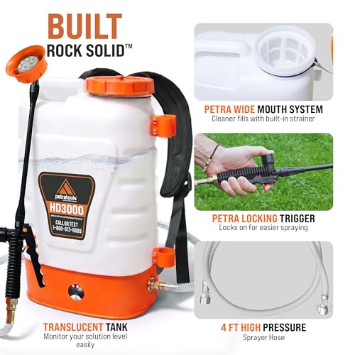 PetraTools 3 Gallon Battery Powered Backpack Sprayer - 2.5 Hour Runtime