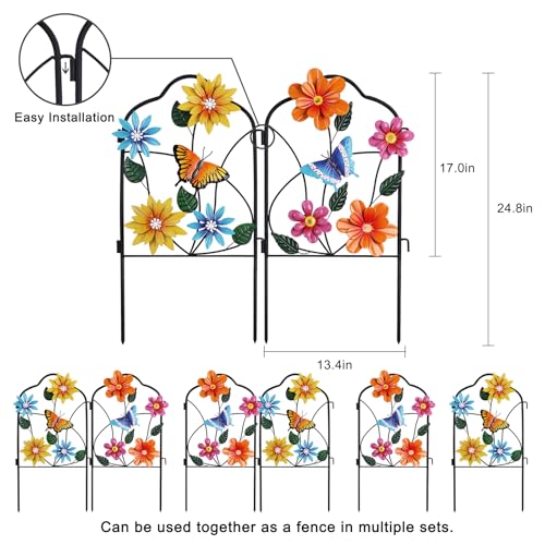 hogardeck Garden Decor for Outside, Set of 2 Metal Fence Decorative Garden Stakes with Flowers for Spring Decor, Yard Signs for Outdoor Patio Lawn Backyard Porch Decorations - color: Hgmd-2157