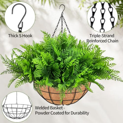 Fake Hanging Plants Fern Baskets, Artificial Ferns for Outdoors, 2 Pack - size: Light Green-2Pack