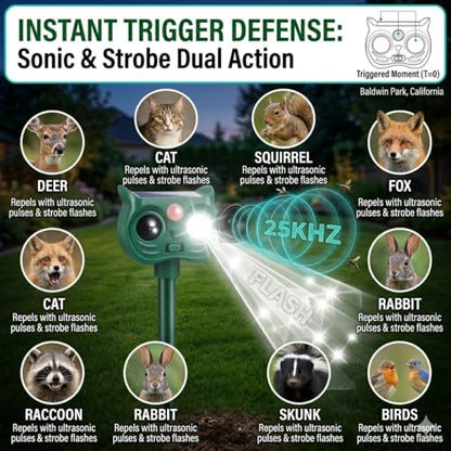 2 Pack Solar Animal Repellent Outdoor, Ultrasonic Deer Repellent Outdoor