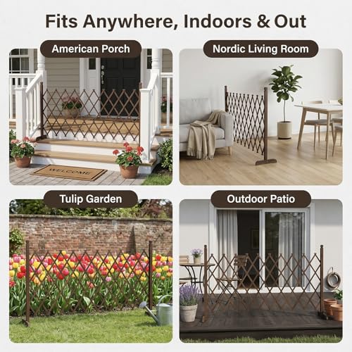 MyGift Expandable Wood Garden Trellis Freestanding Lattice Brown