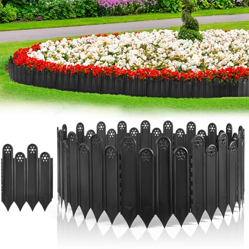EEOCWF 10 Pcs Black Garden Edging Borders, 9.84 Inch Tall Landscaping Edging, Total 7Ft Interlocking Decorative Garden Fences, No Dig Plastic Lawn Edges Flower Beds Barriers, for DIY Patio Pathway - color: Black-Height 9.84"