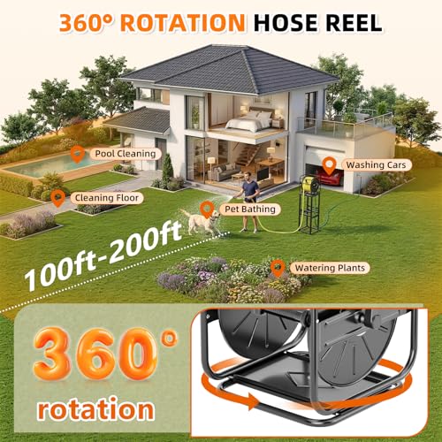 SPECILITE Garden Water Hose Reel, 95-195FT Capacity for Yard, Farm & Ranch - size: 95-195FT Capacity