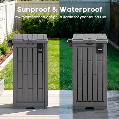 FDW 30 Gallon Outdoor Trash Can with Lid, Waterproof PP Resin Garbage Bin with Ashtray & Removable Tray, Modern Outside Waste Can for Patio, Garden, Balcony, Backyard - size: 30G