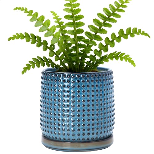 D'vine Dev Beaded Ceramic Pot with Saucer, 6 in, Ocean Teal, 27-C-X-8 - color: Ocean Teal, size: 5.8 Inch