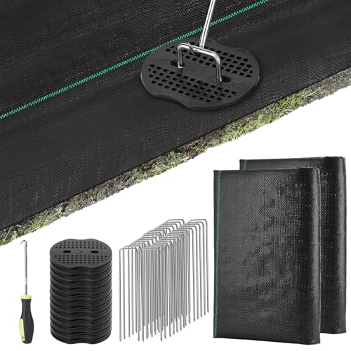 PAMASE Landscape Weed Barrier Fabric - 40pcs Tear-Proof Gaskets, 40pcs Garden Stakes, Pick Hook, 3.2oz Heavy Duty Outdoor Ground Cover Weed Cloth Control - 4 x 100ft - size: 4 x 100ft