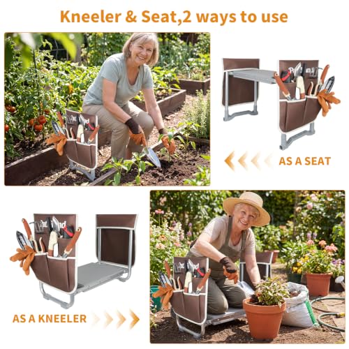 Foldable Garden Kneeler Seat, Portable Garden Stool Bench w/ 2 Tool Pouches - color: Gray-modle B