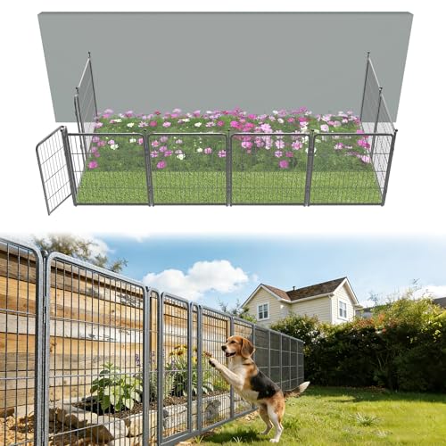 FXW No Dig Garden Fence, Outdoor for Yard, 32in(H) x 18.2ft(L), 8 Panels - color: Silver, size: 32"H