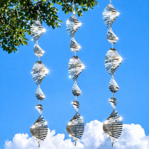 Factee Bird Deterrents for Outside, Reflective 3D Stainless Steel Wind Spinners, Garden Decor, Bird Scare Devices to Keep Woodpeckers, Pigeons Away from Your House, Patio, Orchards