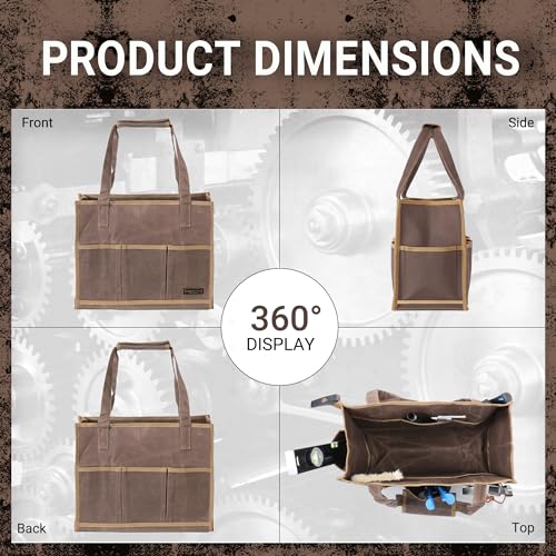 Heavy-Duty Waxed Canvas Tool Pouch - 14-Pocket Garden Tool Organizer with Removable Handle | Multi-Compartment Storage Bag for Tools (14.5" x 11" x 6.5", Grey) - color: Grey