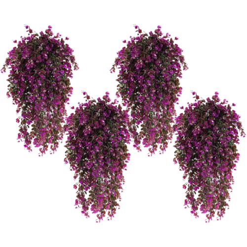 RECUTMS 4Pcs Artificial Hanging Eucalyptus Plants for Outdoors Decor - color: Mauve