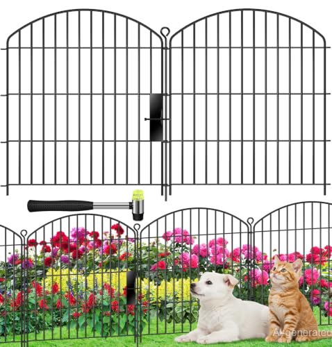 Decorative Garden Fence 32in (H) x22ft (L),Arched Metal No Dig - size: 10 Panels-32in(H) x 22ft(L) with Gate