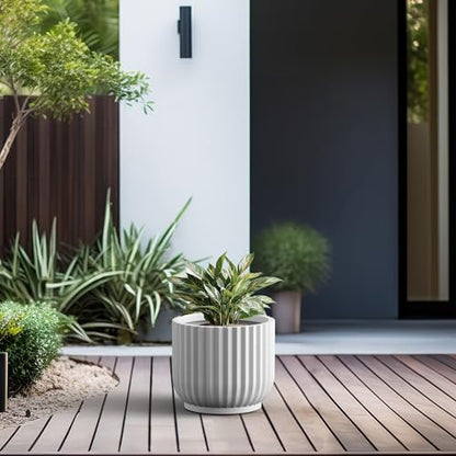 Kante Small Round Pedestal White Concrete Planter 9.8" Dia, Outdoor - color: White, size: 11"w x 9.8"h