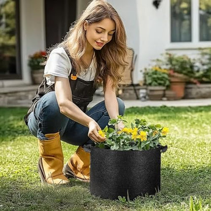 T4U Fabric Plant Grow Bags with Handle 7 Gallon Pack of 5, Heavy Duty Nonwoven Smart Garden Pot Thickened Aeration Nursery Container Black for Outdoor Potato, Tomato, Chili, Carrot and Vegetables - size: 7 Gallon-5 Packs