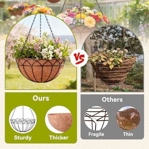 Halatool 2 Pack 14 Inch Hanging Baskets with Coco Liner, Heavy Duty Planter