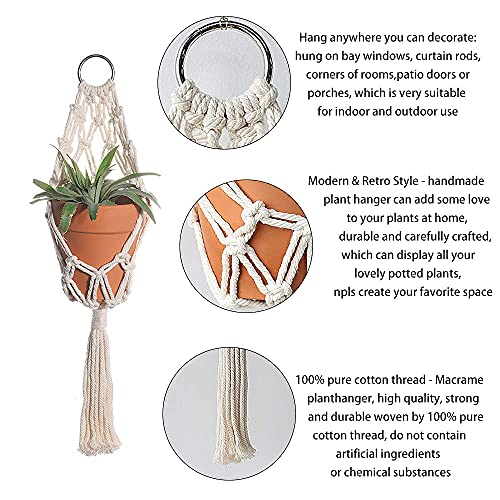 Artilady Macrame Plant Hanger, Boho Hanging Planter for Indoor Plants - color: White E