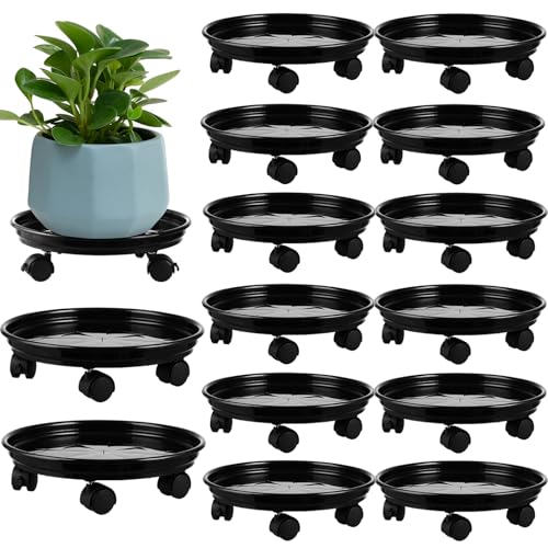 12 Packs Plant Caddy with Wheels 11.8" Plastic Rolling Plant Dolly Coasters Heavy-duty Wheeled Planter Mover Rollers Indoor Outdoor Wheeled Flower Pot Base Saucers with Casters, Black - color: Black, size: 11.8" - 12 packs