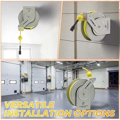 M MINGLE 1/4"×60ft Retractable Pressure Washer Hose Reel, 3600 PSI - size: 60 FT