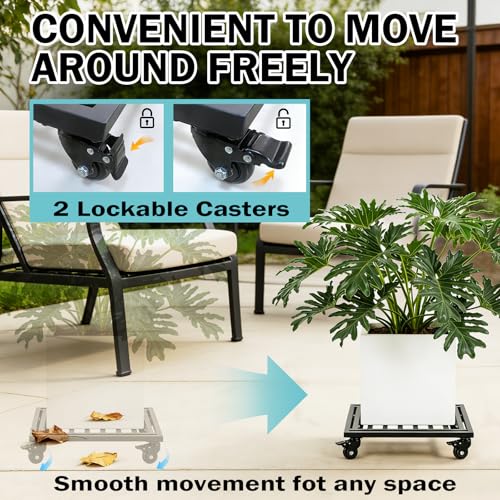KAXIWEI 22" Heavy Duty Plant Caddy with Lockable Wheels - 600lbs Metal Plant Stand on Rollers, Durable Square Plant Dolly, Rust-Proof Rolling Plant Roller for Large Planters and Pots - size: 22" Square Black
