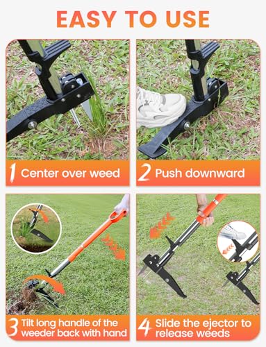 MAKEASY 2-Pack Upgraded Weed Puller Tool Kit with Long Adjustable Handle (39"-47"), Quick Weed-Eject Design, Lightweight Stand-Up Heavy Duty Weed Puller for Lawn, Yard, Garden