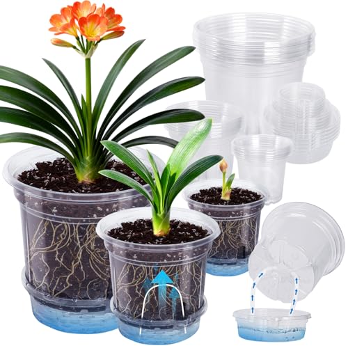 MIXC 18 Pack 6.5/5/4 Inch Self Watering Pots for Indoor Plants-Clear - size: 6.5/5/4 Inch (18 Pack)
