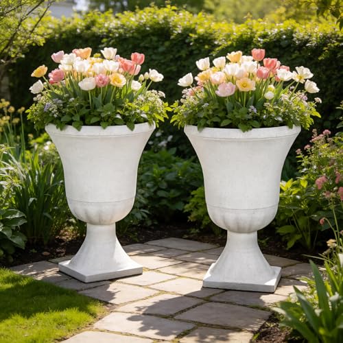 22" Tall Urn Planters Set of 2 Large Flower Pots, Indoor Outdoor Use - color: 22"h-white Terrazzo