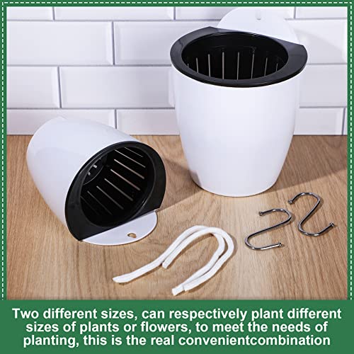 Amyhill 16 Pcs 5'' and 4.33'' Self Watering Hanging Planter for Indoor Plants Wall Planter with Hook and Absorbent Cotton Rope Wall Plant Holder Wall Mounted Planters White Flower Pots for Garden