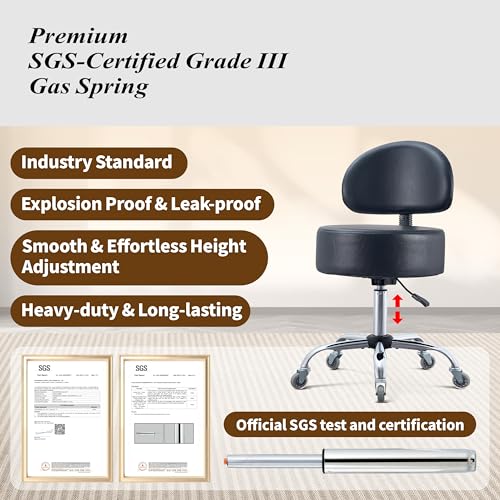 Ergonomic Rolling Drafting Stool with Backrest Lumbar Support - color: Black, style: Classic