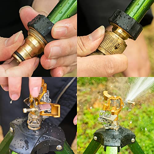 Hourleey Impact Sprinkler on Tripod Base, 2 Pack Heavy Duty Sprinklers for Lawn Yard Garden, 0-360 Degree Large Area Coverage, 3/4 Inch Connector Extension Legs Flip Locks with Brass Head - size: 2 Pack