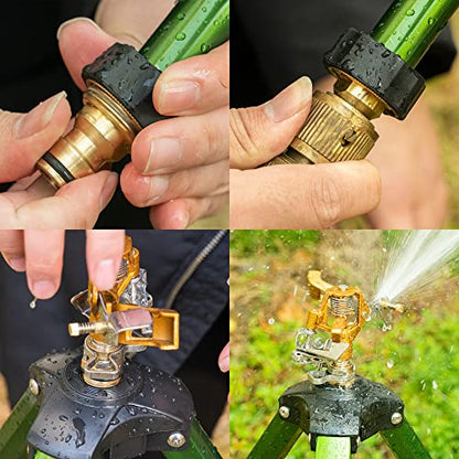 Hourleey Impact Sprinkler on Tripod Base, 2 Pack Heavy Duty Sprinklers for Lawn Yard Garden, 0-360 Degree Large Area Coverage, 3/4 Inch Connector Extension Legs Flip Locks with Brass Head - size: 2 Pack