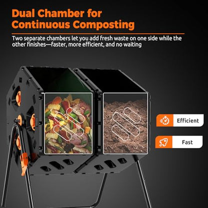 45 Gallon Large Compost Tumbler Outdoor, Dual Chamber Compost Bin