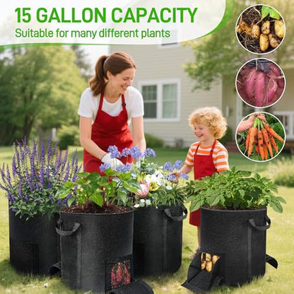 8 Pcs 15 Gallon Potato Grow Bags with Harvest & Visible Windows, Thickened Nonwoven Fabric Potato Planter,Potato Growing Containers with Sturdy Handles, Potato Bags for Growing Potatoes Vegetables - size: 8 Pack / 15 Gallon