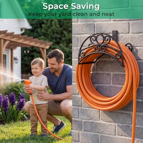 TomCare Garden Hose Holder Wall Mount, 150FT Capacity Water Hose Hanger - color: Deep Black, size: Standard