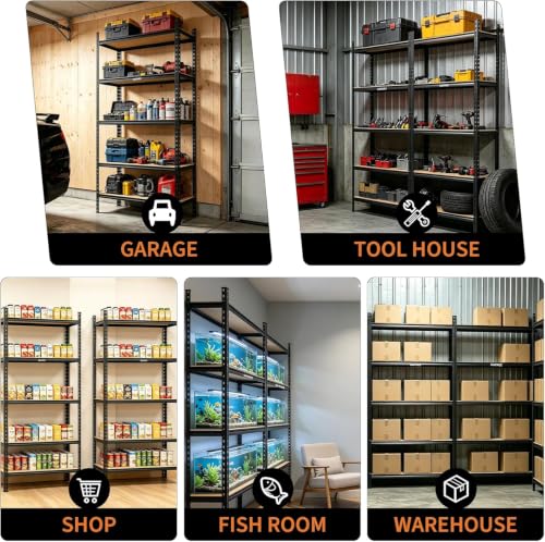 Heavy Duty 5-Tier Storage Shelves, 2756 lbs, 35.4" W x 15.7" D x 72" H - size: 72" H x 36" W x 16" D