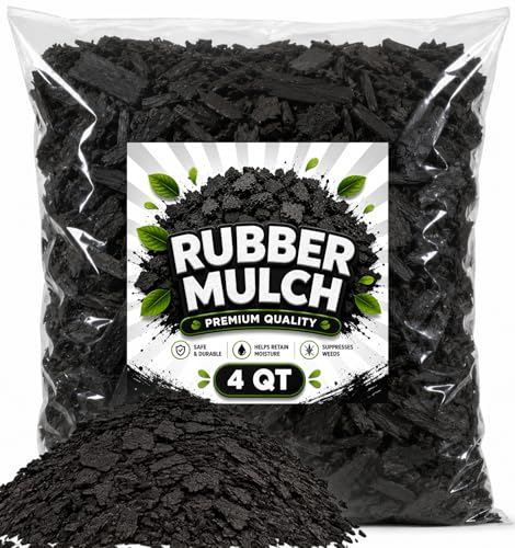 Premium Black Rubber Mulch 4 QT – Long Lasting Decorative Landscaping Ground Cover, Recycled Rubber Chips for Gardens, Flower Beds, Plants & Pathways, Fade Resistant Outdoor Mulch