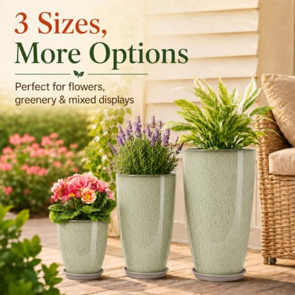 Neoaider Set of 3 Tall Planter, 24/21/12in Large Plastic Planter, DripGlaze - color: Drip Glaze