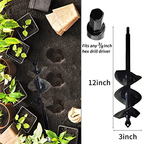 TCBWFY Garden Auger Spiral Drill Bit for Planting 3x12inch,Solid Core Shaft Auger for Bulb Planting Bedding Plants,Hole Digger for 3/8"Hex Drive Drill - size: 3"x12"
