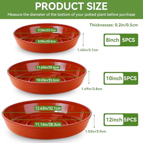 15 Pack Plant Trays for Pots 1.5" Deep Plant Saucers, Heavy Duty 8" 10" 12 inch Plant Tray Bulk Thickened Plant Plates to Catch Water, Durable Plant Saucer Flower Pot Accessories - color: Brick Red