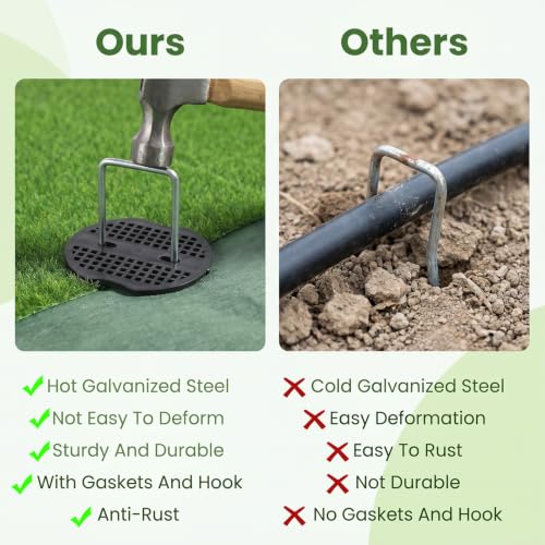 200PCS Garden Stakes Staples 6 inch Landscape Fabric Pins Lawn 100Pcs U Shaped Galvanized Staples Ground Stakes Landscaping Pins with 100Pcs Gasket for Weeds Barrier Plant Cover Decoration