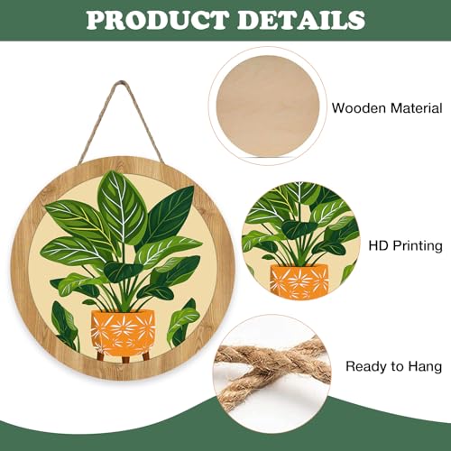 Boho Vintage Potted Plant Front Door Sign, Retro Tropical Calathea