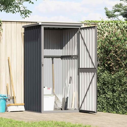 Outdoor Garden Tool Shed, Galvanized Steel Metal Storage Cabinet for Backyard, Patio, and Garage, Lockable Sliding Bolt System, Anthracite, 34.6 x 34.6 x 63.4 Inch - color: Anthracite, size: Standard