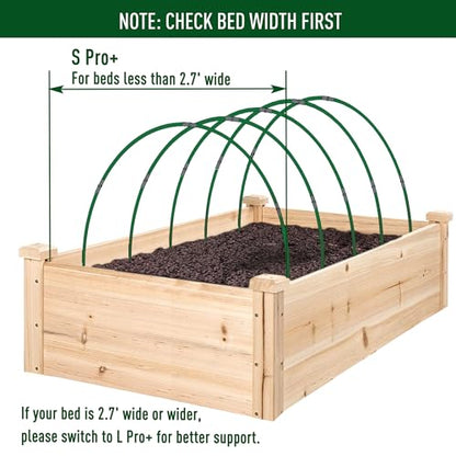 MAXPACE Greenhouse Hoops Kit, DIY 8ft Grow Tunnel, Fits Raised Garden Beds Up to 2.7ft Wide, 25 Pcs Rust-Proof Fiberglass Frame Support Rods for Row Cover, Shade Cloth, Frost Netting & Plant Stakes - size: S Pro+ (for Width: Less than 2.7')