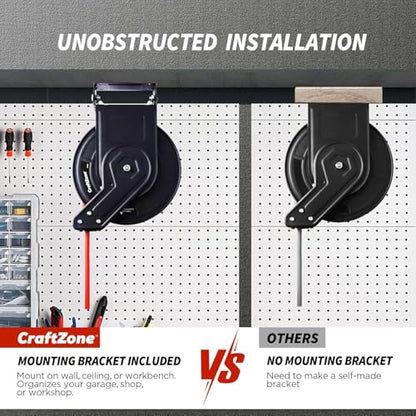 Retractable Air Hose Reel 100 FT | 300 PSI Air Compressor Hose Reel|3/8 Hybrid Polymer Hose | Heavy-Duty Steel Wall Mount Swivel Bracket|Auto Rewind | All-Weather Retractable Air Hose - Red - size: 100ft