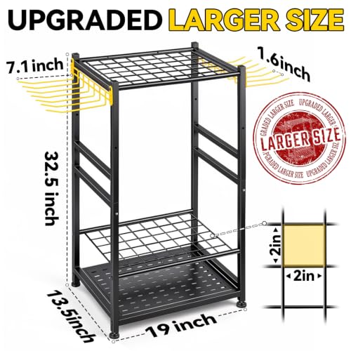Garden Tool Organizer, Up 48 Long Handle Tool, Garage Storage and Organization with Side Hook for Broom/Rake/Shovel/T-Handle Tool, Heavy Duty Steel Outdoor Tool Rack,Yard Tool Stand for Shed