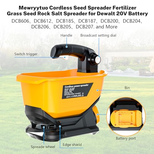 Seed Spreader Fertilizer Grass Seed Spreader Cordless Compatible with Dewalt 20V Battery, Salt Spreader for Snow 3.7L Handheld, All-Season Use [ Battery Not Included ]
