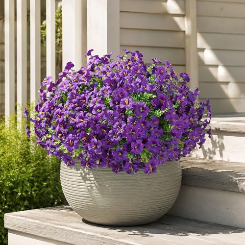 20 Bundles Faux Morning Glory Artificial Flowers for Outdoors - color: Purple