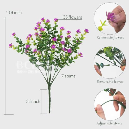Artificial Flowers Outdoors, 12 Bundles Fake Flowers UV-Anti for Decoration Faux Plastic Plants Garden Porch Window Box Décor, Fuchsia‌ - color: Fuchsia